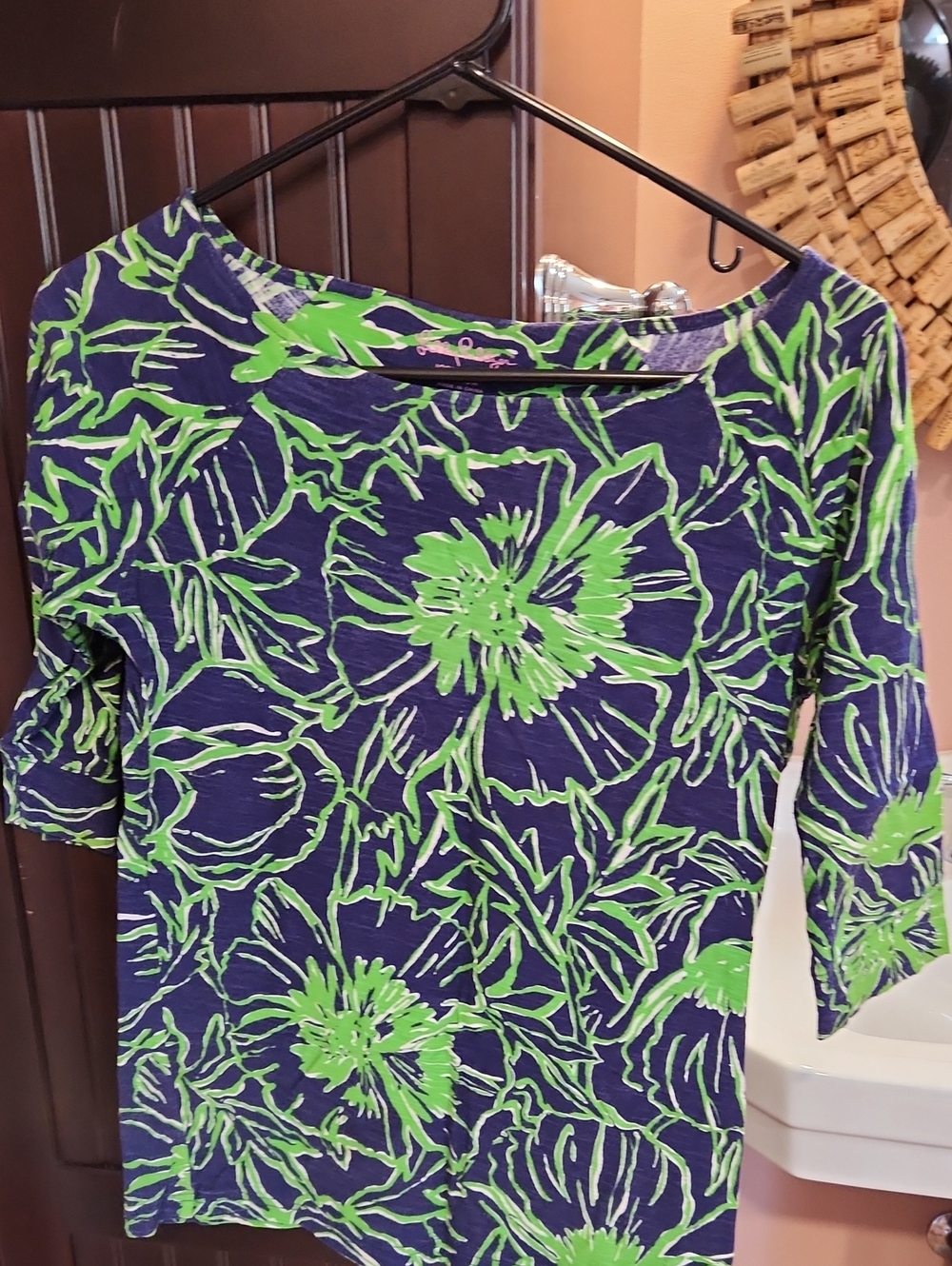 Women’s Floral Boatneck Tee in Navy and Lime by